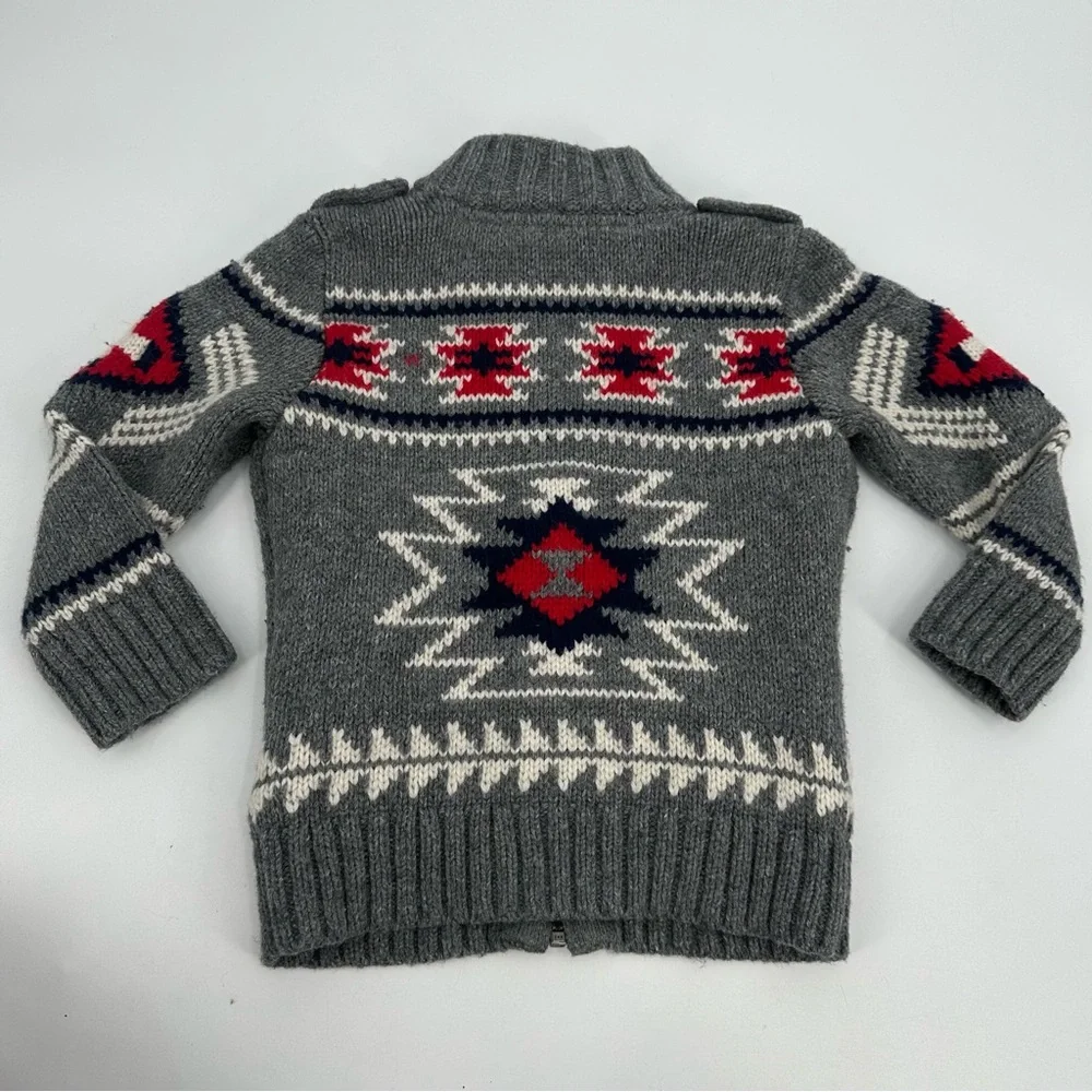 Baby Gap Cardigan Sweater Toddler Boys 2 Full Zip Wool Blend Southwest Gray Knit